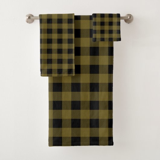 Rustic Buffalo Pset | Groene en zwarte controles | Bad Handdoek (Insitu)