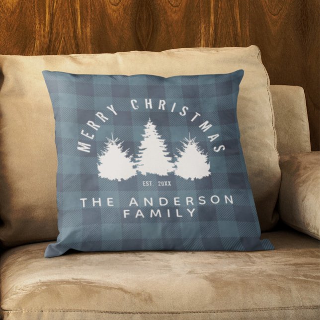 Rustic Buffalo Pset Merry kerstfamilienaam Kussen (Creator heeft geüpload)