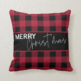 Rustic Buffalo Pset Merry Kerstmis Modern Script Kussen