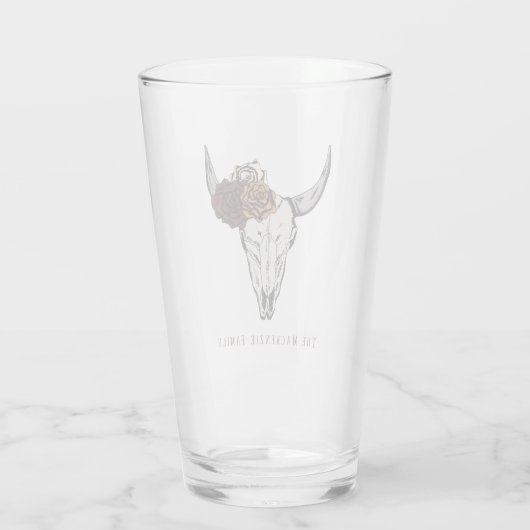 Rustic Bull Skull en Rozen achternaam Glas (Achterkant)