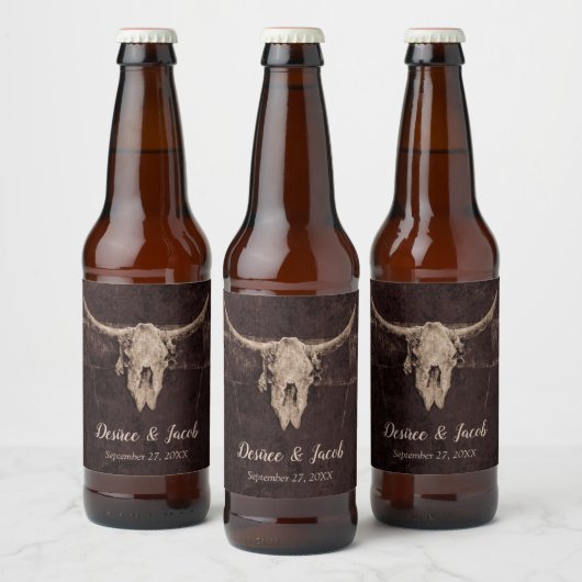 Rustic Bull Skull Wedding Country Westerne textuur Bier Etiket (Flessen)
