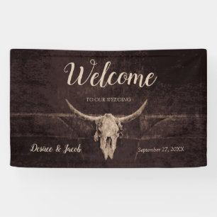 Rustic Bull Skull Wedding Western Land Welkomstwoo Spandoek