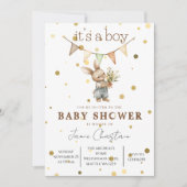 Rustic Bunny Baby Boy Invitation (Devant)