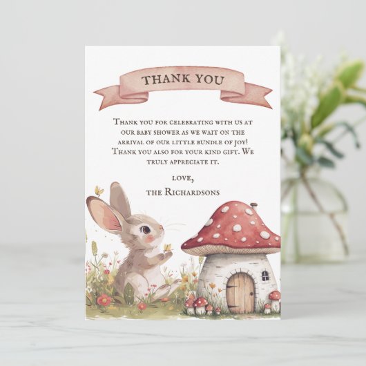Rustic Bunny Baby shower Bedankt Card (Staand voorkant)