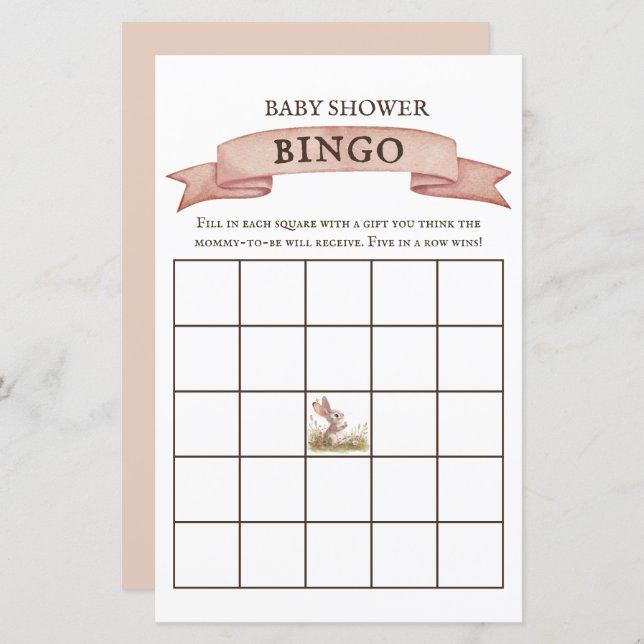 Rustic Bunny Baby shower Bingo spel (Voorkant / Achterkant)