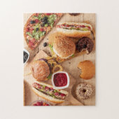 Rustic Burger Hot dog Pizza Franse grot Donut Legpuzzel (Verticaal)