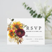 Rustic Burgund Red Floral Wedding RSVP Kaart (Staand voorkant)