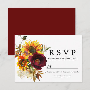 Rustic Burgund Red Floral Wedding RSVP Kaart