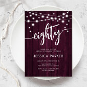 Rustic Burgundy 80th Birthday Party Kaart