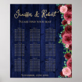 Rustic Burgundy 9 Table Seating Chart Floral Poster (Voorkant)
