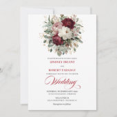 Rustic Burgundy and White Flowers Wedding Invite Kaart (Voorkant)