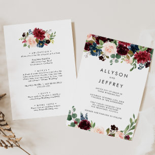 Rustic Burgundy Back & Front Formal Wedding Kaart