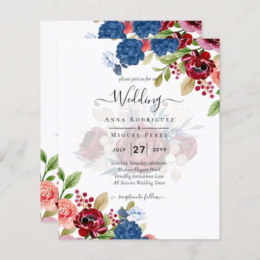Rustic Burgundy Blue Floral Wedding (Voorkant / Achterkant)