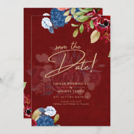 Rustic Burgundy Blue Floral Wedding BESPAAR DE DAT Kaart