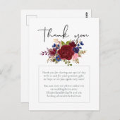 Rustic Burgundy Blue Floral Wedding Briefkaart (Voorkant / Achterkant)