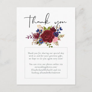 Rustic Burgundy Blue Floral Wedding Briefkaart