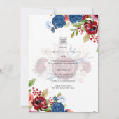 Rustic Burgundy Blue Floral Wedding Kaart (Achterkant)