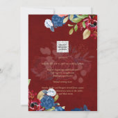 Rustic Burgundy Blue Floral Wedding Kaart (Achterkant)