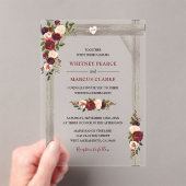 Rustic Burgundy Blush Floral Boho Wedding Arch Acryl Uitnodigingen (Insitu (Draagbaar))