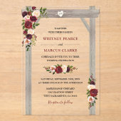 Rustic Burgundy Blush Floral Boho Wedding Arch Acryl Uitnodigingen (Voorkant)