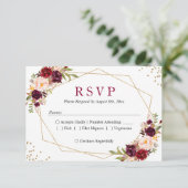Rustic Burgundy Blush Floral Gold Glitters RSVP (Staand voorkant)