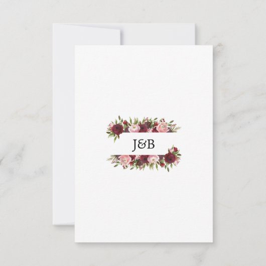 Rustic Burgundy Blush Floral Monogram Wedding RSVP (Achterkant)