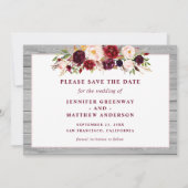 Rustic Burgundy Blush Floral Pink Border Wedding Save The Date (Achterkant)
