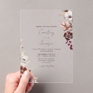 Rustic Burgundy Blush Floral Wedding Acryl Uitnodigingen