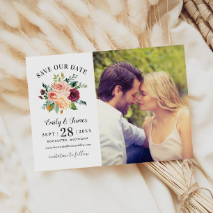 Rustic Burgundy Blush Floral Wedding Foto Save The Date