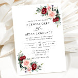Rustic Burgundy Blush Floral Wedding Invitation<br><div class="desc">This elegant collection features mixed watercolor greenery leaves paired with a classy serif & delicate sans font in black,  with a monogram on the back. Matching items available.</div>