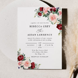 Rustic Burgundy Blush Floral Wedding Kaart