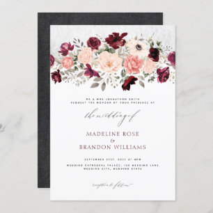 Rustic Burgundy Blush Floral Wedding Kaart
