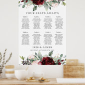 Rustic Burgundy Blush Floral Wedding Seating Chart Poster (Keuken)