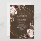 Rustic Burgundy Blush Geometric Wood Wedding Kaart (Voorkant)