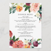 Rustic Burgundy Blush Herfst Floral Wedding Dinner Menu (Voorkant)