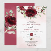 Rustic Burgundy Blush Pink Floral Greenery Wedding Kaart (Voorkant / Achterkant)