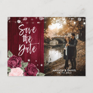 Rustic Burgundy Blush Pink Floral Weduwfoto Aankondigingskaart