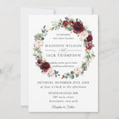 Rustic Burgundy Blush Pink Floral Wreath Wedding Kaart (Voorkant)