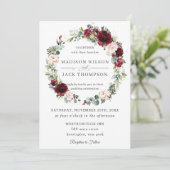 Rustic Burgundy Blush Pink Floral Wreath Wedding Kaart (Staand voorkant)