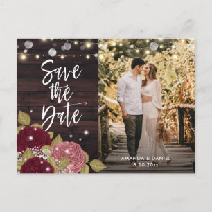 Rustic Burgundy Blush Wedding Photo Save the Date Aankondigingskaart