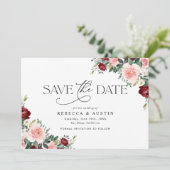 Rustic Burgundy Blush Wedding Save the Date Kaart (Staand voorkant)