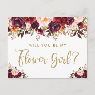 Rustic Burgundy Blush word Mijn Bloemenmeisje Kaart