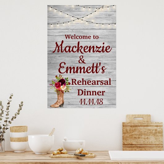 Rustic Burgundy Boho Rehearsal Dinner Welcome Sign Poster (Keuken)