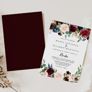 Rustic Burgundy Calligraphy Spain Wedding Kaart