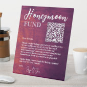 Rustic Burgundy Elegant QR Code Honeymoon Fund Reclamebord Met Voetstuk (Insitu)