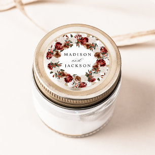 Rustic Burgundy en Ivoor Kleuren Rozen Bruiloft Ronde Sticker