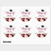 Rustic Burgundy Floral Afstuderen Ronde Sticker (Vel)