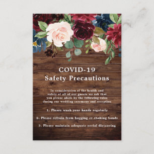 Rustic Burgundy Floral COVID-19 Safety Wedding Informatiekaartje