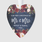 Rustic Burgundy Floral eerste kerstblauw Ornament (voorkant)