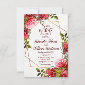 Rustic Burgundy Floral Gold Save the Date Wedding Kaart (Voorkant)